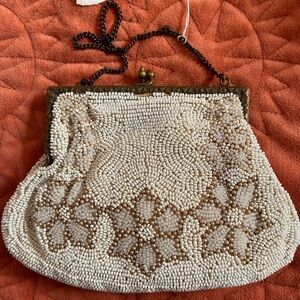 Vintage Beaded Clutch Ivory Color